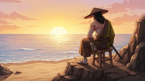 海边落日下的旅行者