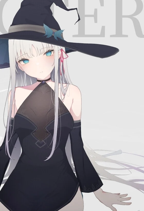银发魔法师伊莉丝戴着尖顶帽，手持法杖的角色设定近景。