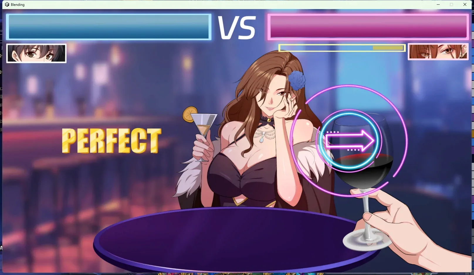 调酒大师：普通持杯节奏界面，PERFECT和方向提示，无性动作