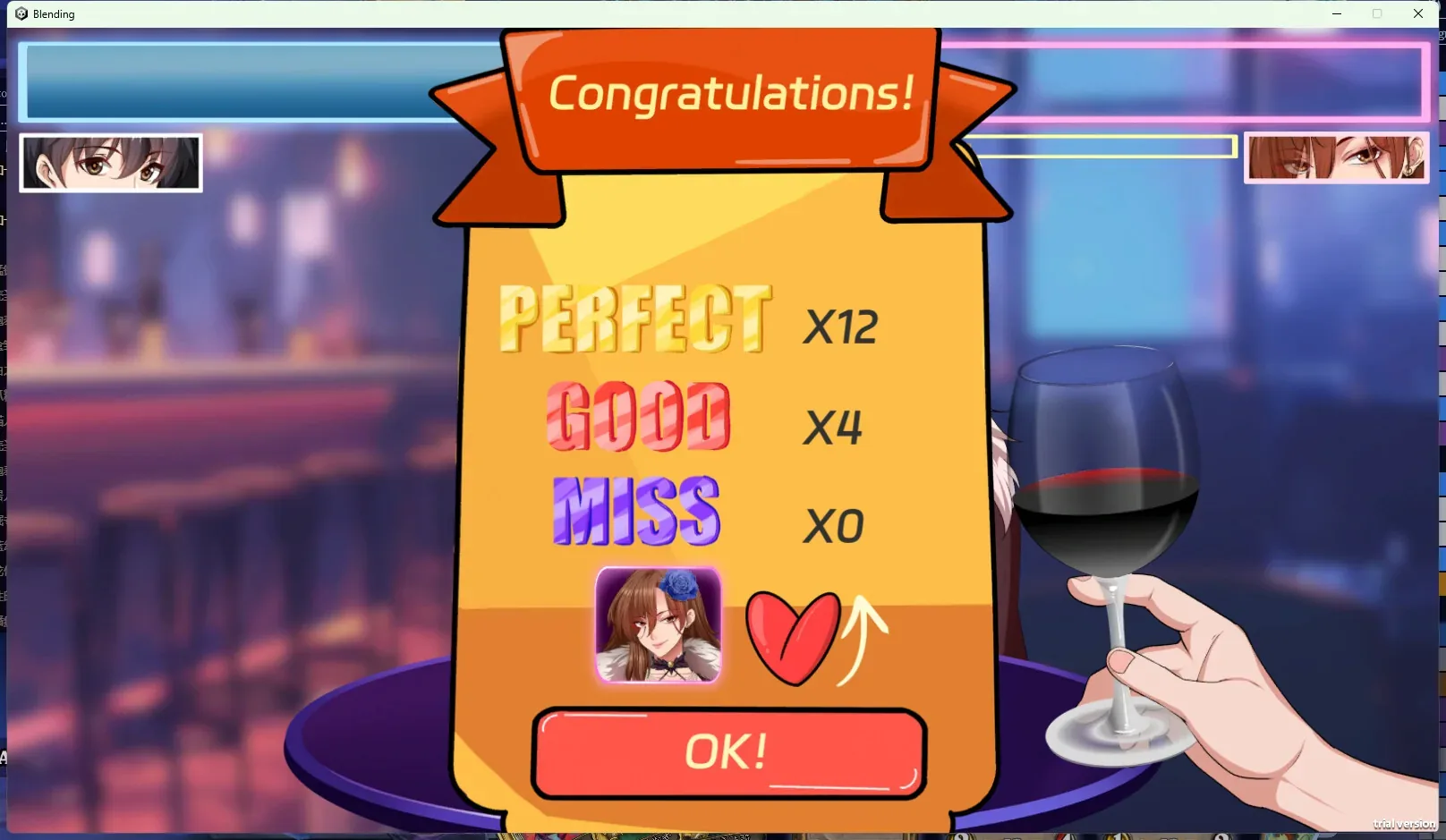 调酒大师：普通节奏结果PERFECT12 GOOD4 MISS0与OK
