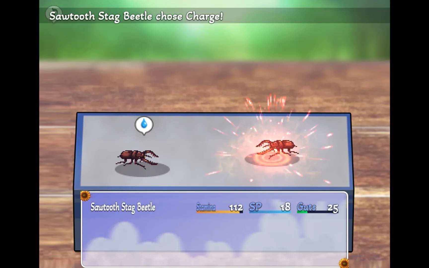 我秘密的暑假时光2：普通虚构甲虫对战，Sawtooth Stag Beetle chose Charge，Stamina112SP18Guts25，不跨帧推成本