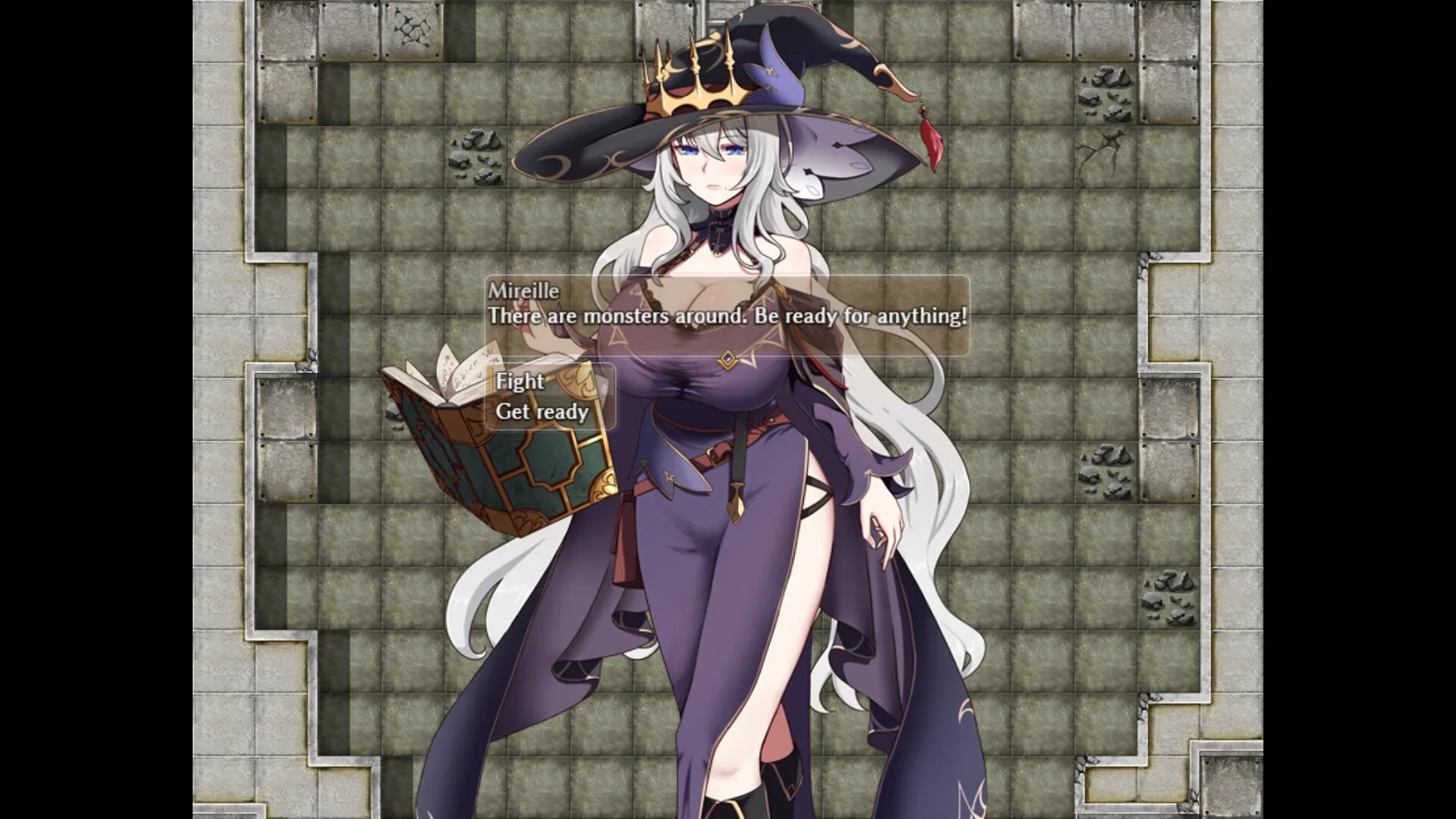 魔女双徒～纯真爱徒与冲师逆徒～：遗迹中Mireille普通立绘与Fight/Get ready选择